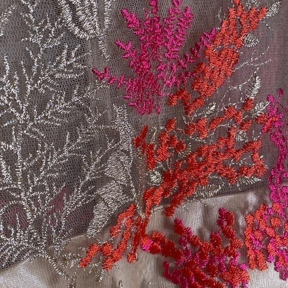 David Meister floral sheer pink Red Embroidered Midi Cocktail Sheath Dress 4 - Picture 5 of 10